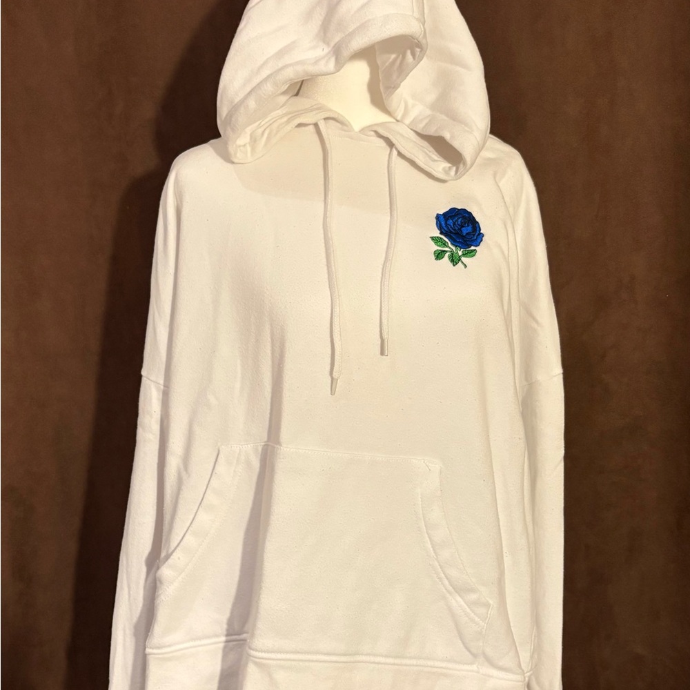 Empyre White Hoodie with Blue Embroidery